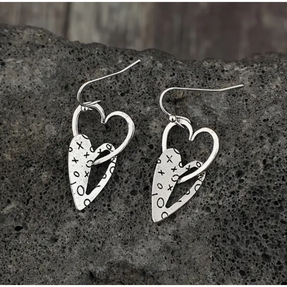 Dangle Heart Earrings with X’s and O’s